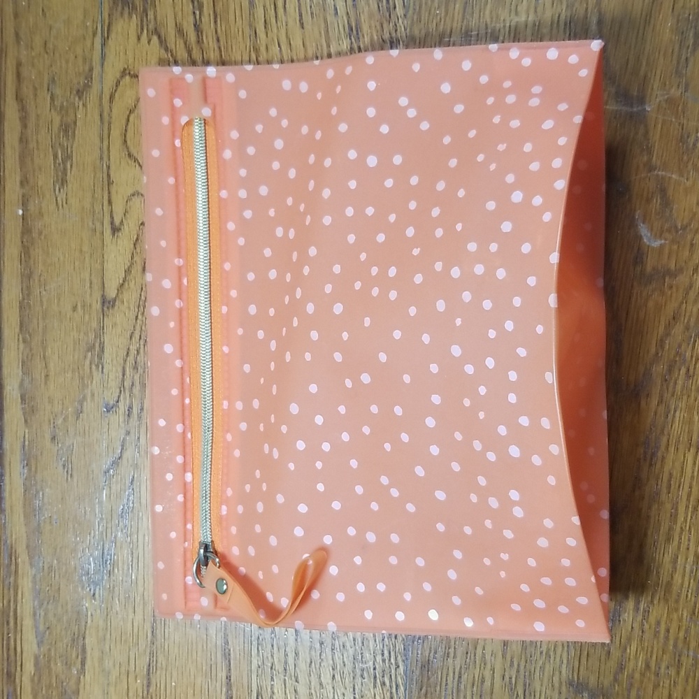 Peach with White Dots Makeup Bag with Gold Zipper NEVER USED